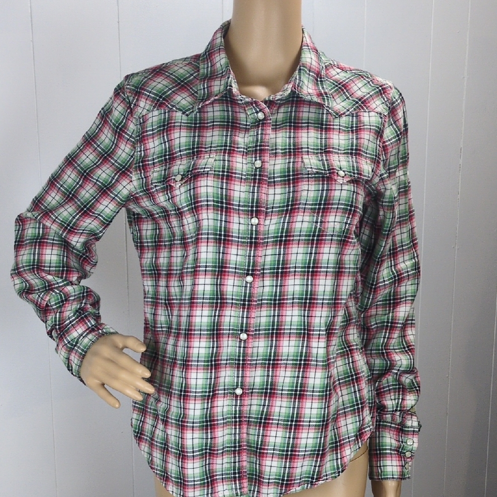Polo Ralph Lauren Pink & Green Plaid Snap Button-Up Shirt Large